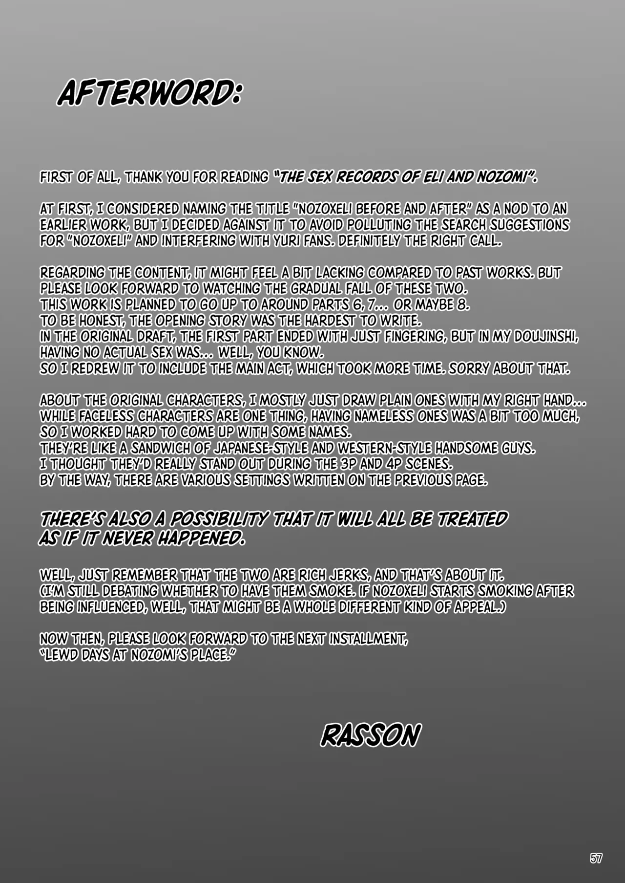 Eri to Nozomi no Joujiroku 1 | The Sex Records of Eli and Nozomi 1 - Page 57